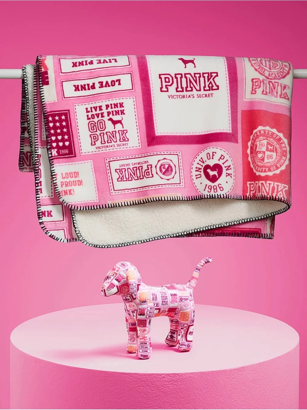 New 2026 VS PINK Friday Mystery Mini Dog + Cozy Maroon Plush Blanket Bundle